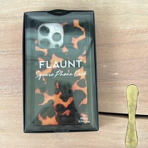 FLAUNT SQUARE® Tortoise Shell Case for iPhone 15 Pro Max with MagSafe.